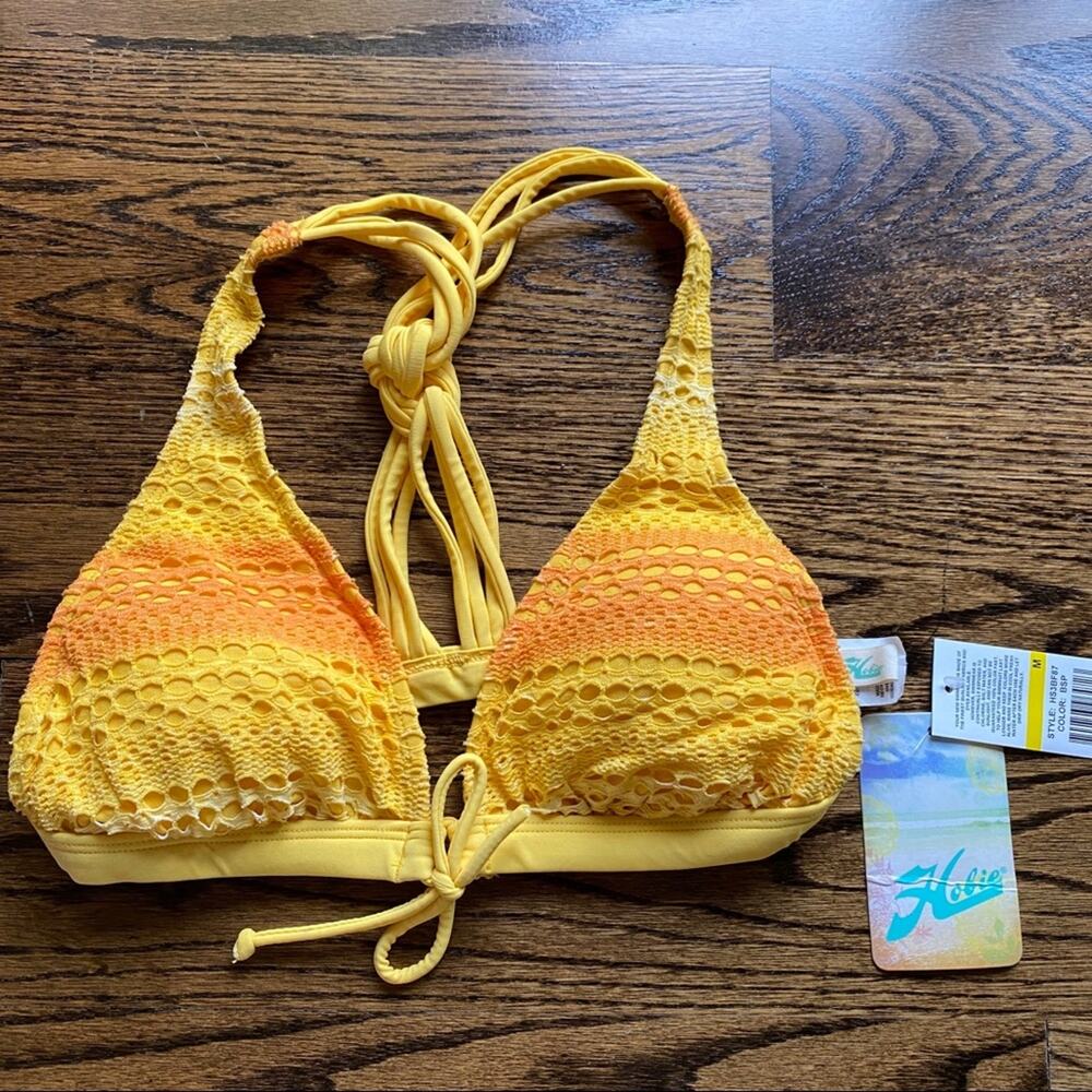 Hobie Banded Halter Ombré Crochet Bikini Top, Medium, NWT